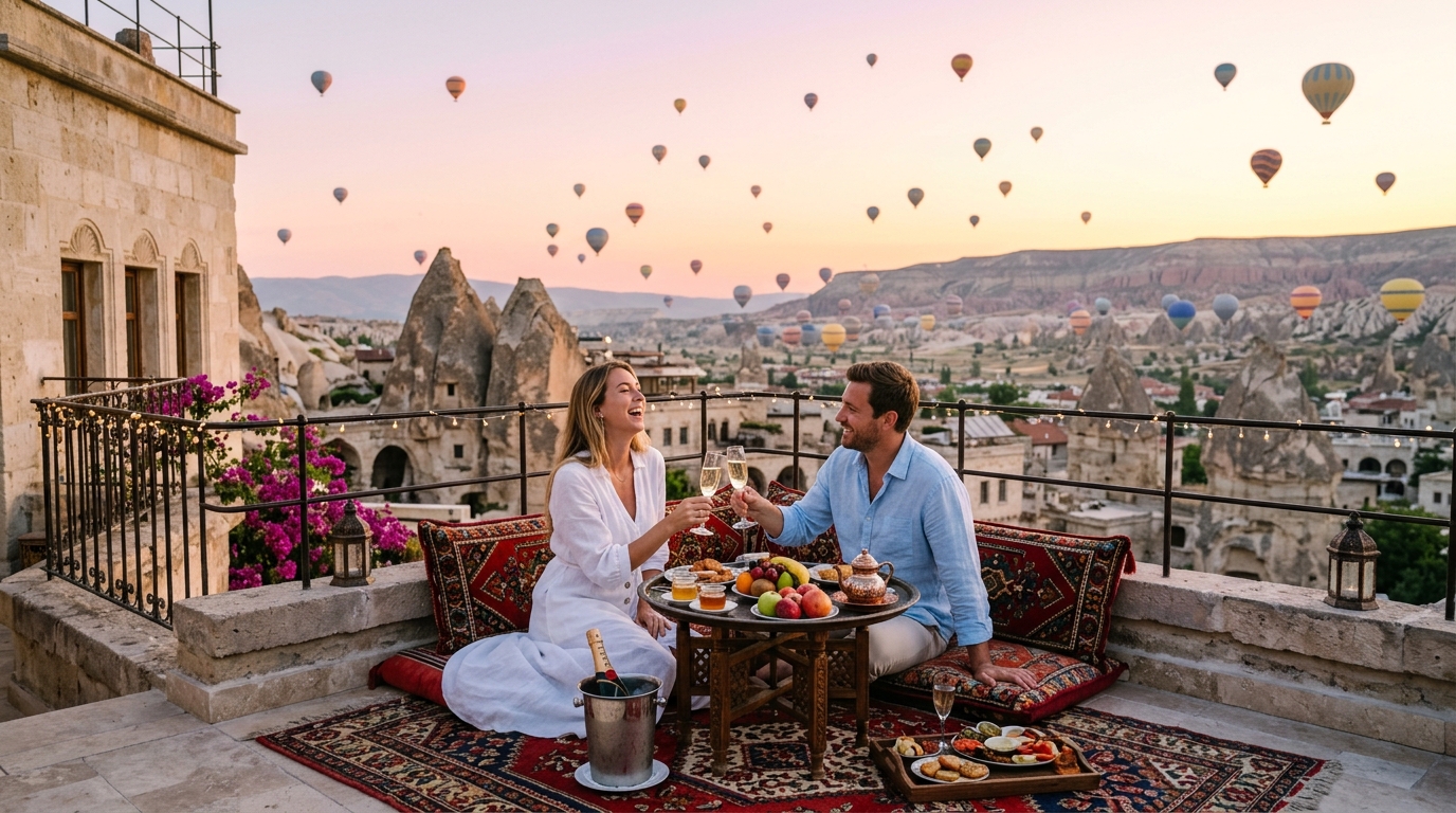 Cappadocia at Dawn — Rose Valley Cave Sanctuaries and Silent Balloon Ascents